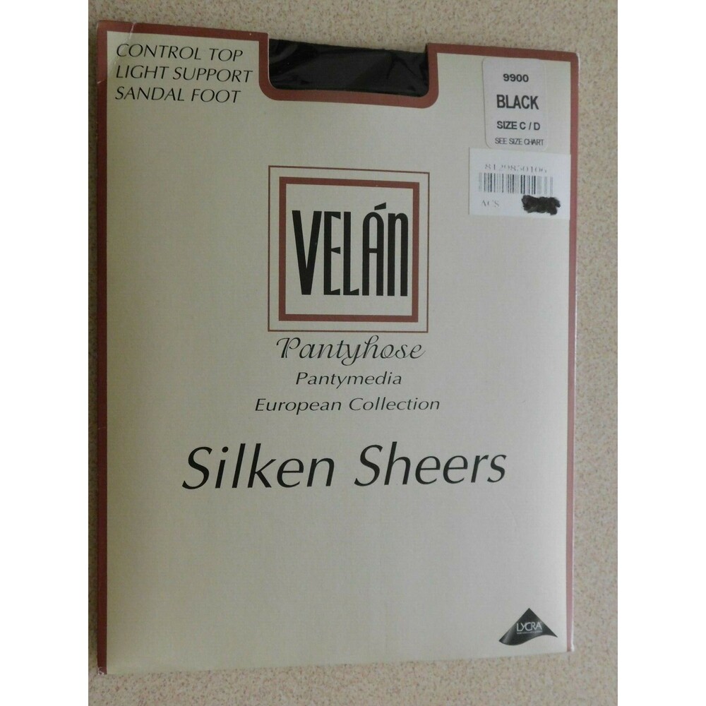 Vtg Velan Light Support Pantyhose Pantymedia European Silken Sheers Sz C/D Black